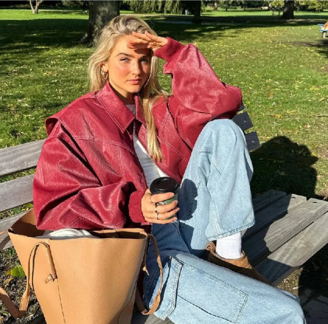 Zara - Red Oversized Leather Jacket