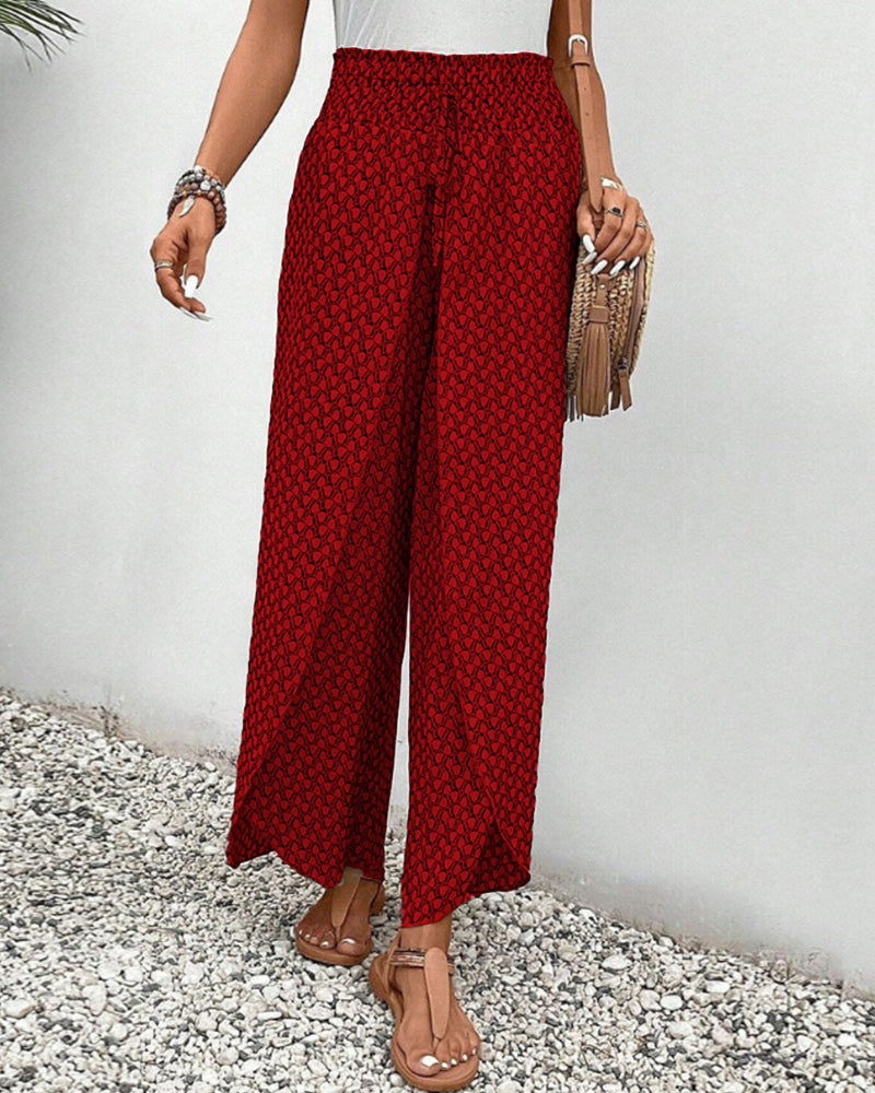 Sophie-Rae - Bohemian Print High-Waisted Lightweight Trousers