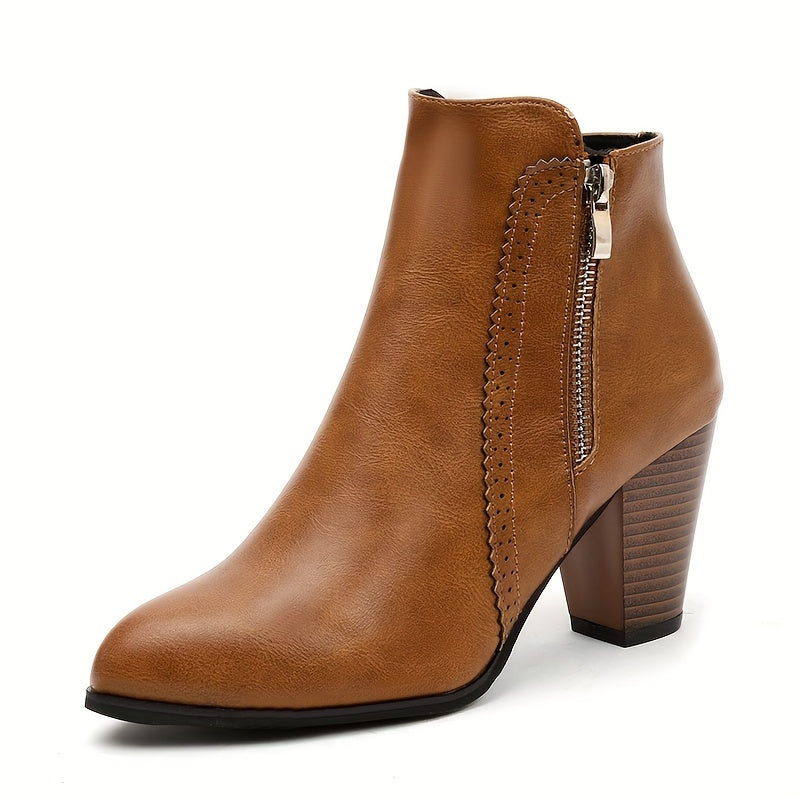 May - Chunky Heel Ankle Boots with Zip and Mesh Sole