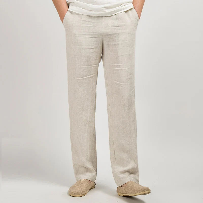 COMO Tailored Linen Straight-Leg Pants