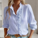 Jamie - Ruffled Blouse with Stand-Up Collar