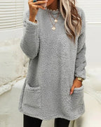 Cozy Long Fleece Winter Sweater with Pockets for Women