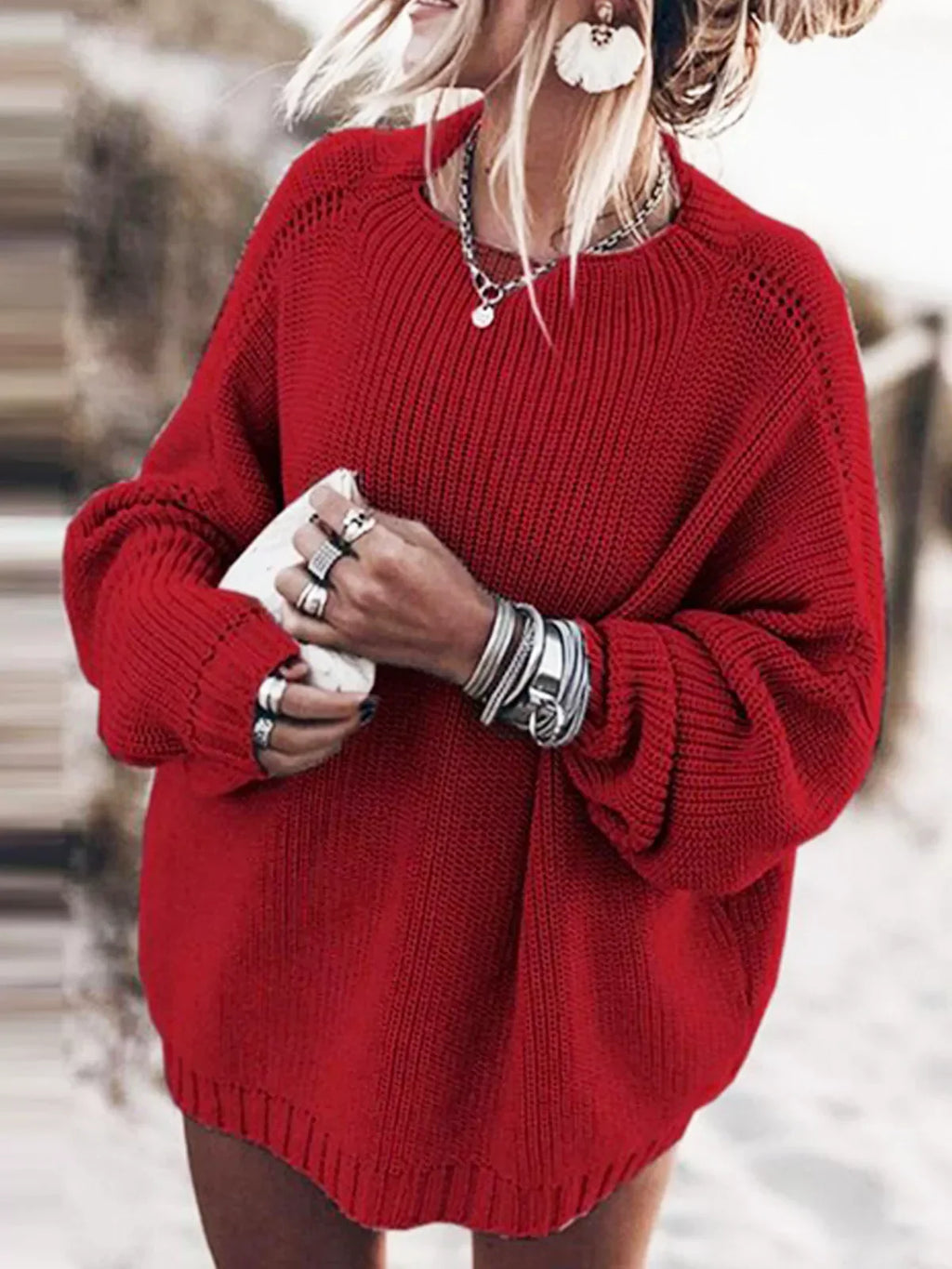 Cozy Oversized Women's Knit Set: Sweater and Mini Skirt