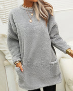 Cozy Long Fleece Winter Sweater with Pockets for Women