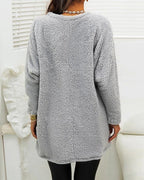 Cozy Long Fleece Winter Sweater with Pockets for Women