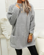 Cozy Long Fleece Winter Sweater with Pockets for Women