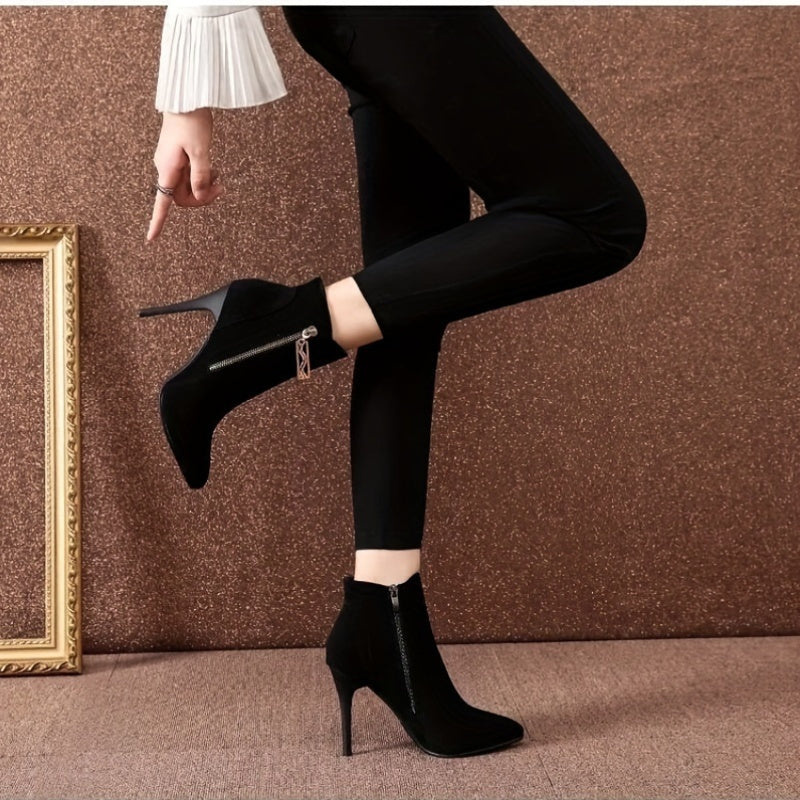 Benthe - High Heel Velvet Black Ankle Boots