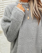 Cozy Long Fleece Winter Sweater with Pockets for Women