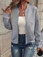 Women's Lightweight Zip-Up Bomber Jacket with Ribbed Cuffs