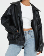 Chic Oversized Lightweight Leather Jacket for Women