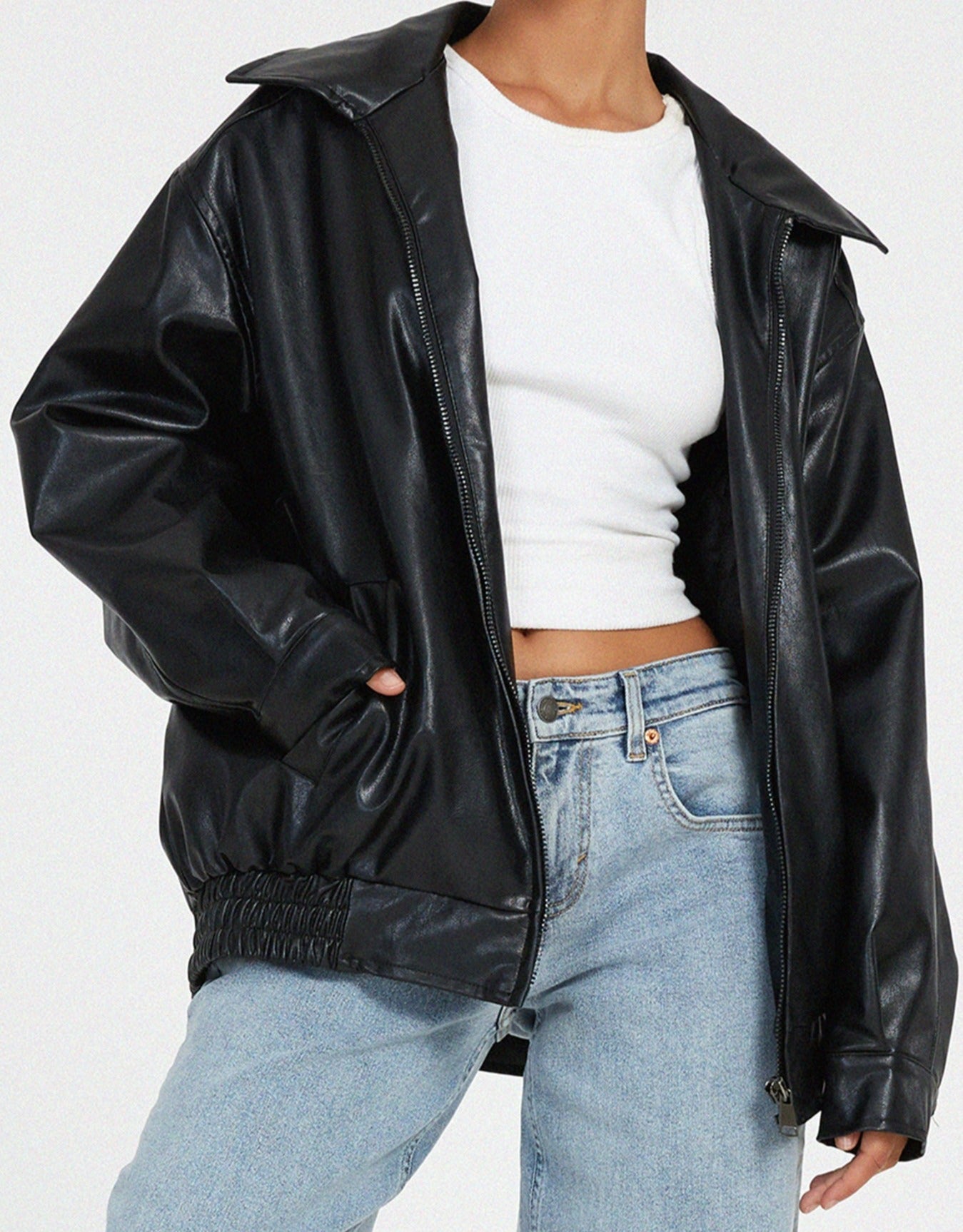 Chic Oversized Lightweight Leather Jacket for Women