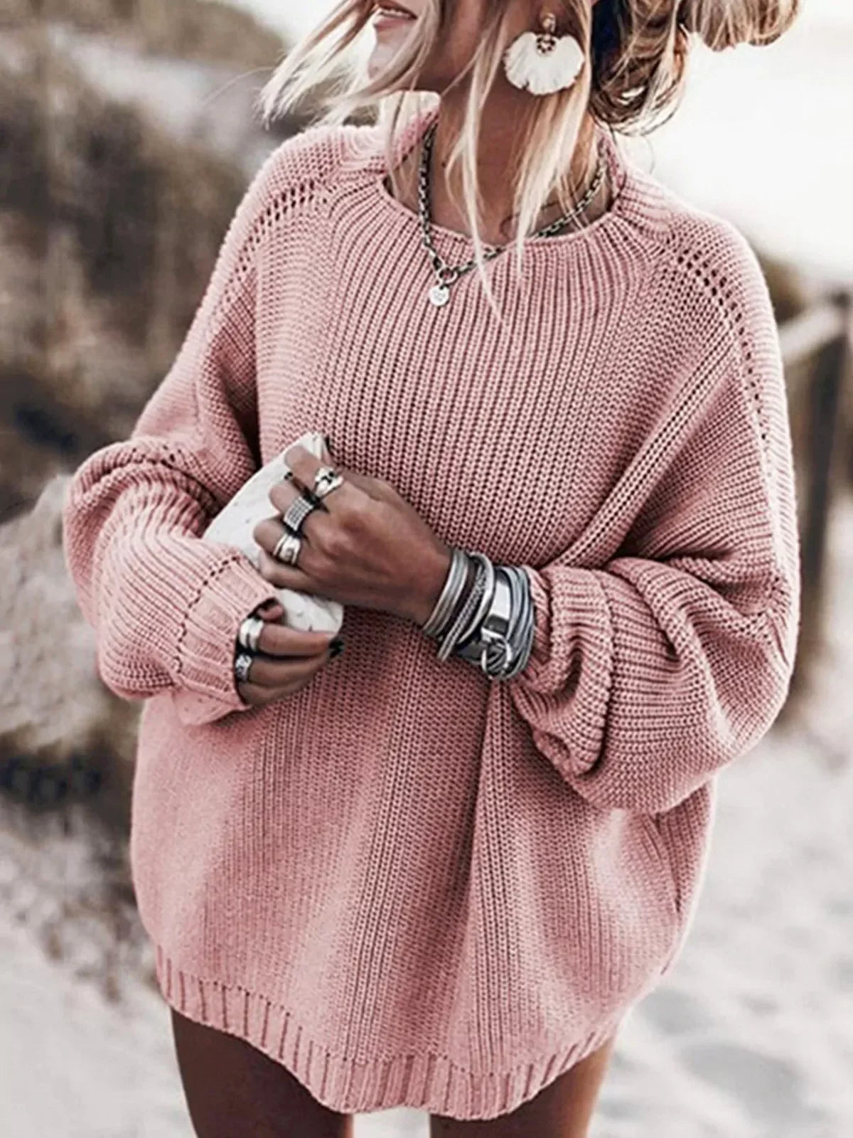 Cozy Oversized Knit Set for Women: Sweater and Mini Skirt Combo