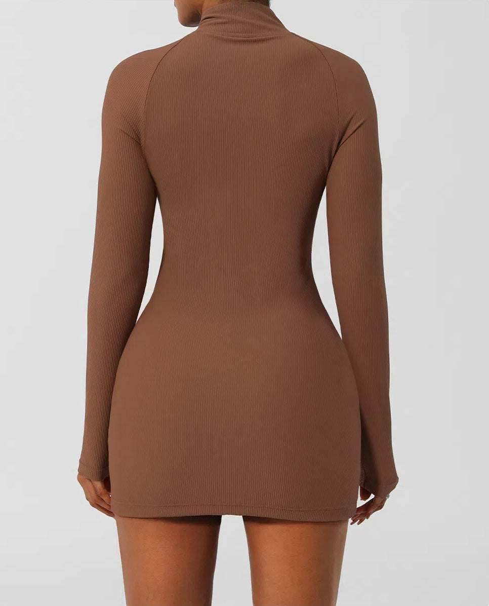 Women's Sporty Ribbed Zip Dress