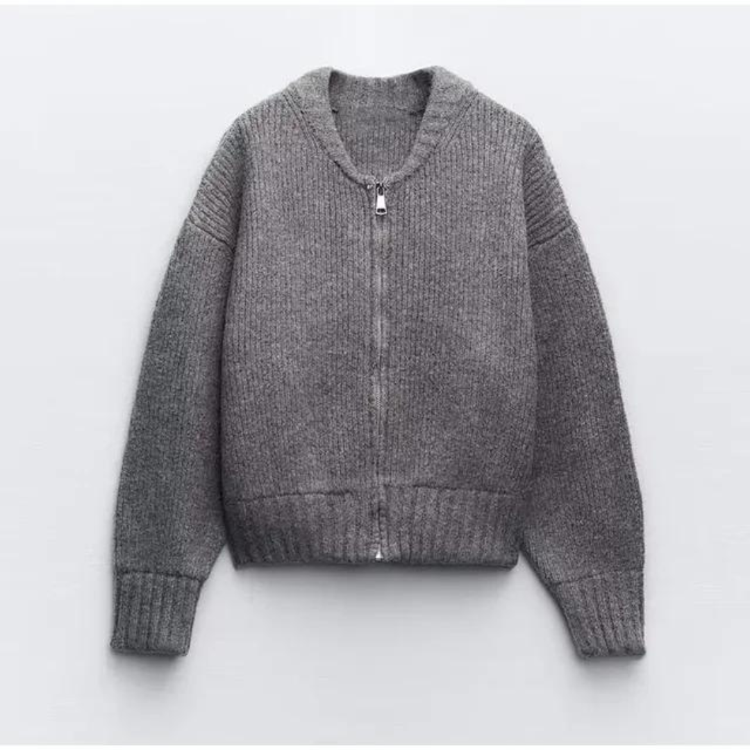 Orhaney | Women's Round Neck Cardigan | Zip Closure