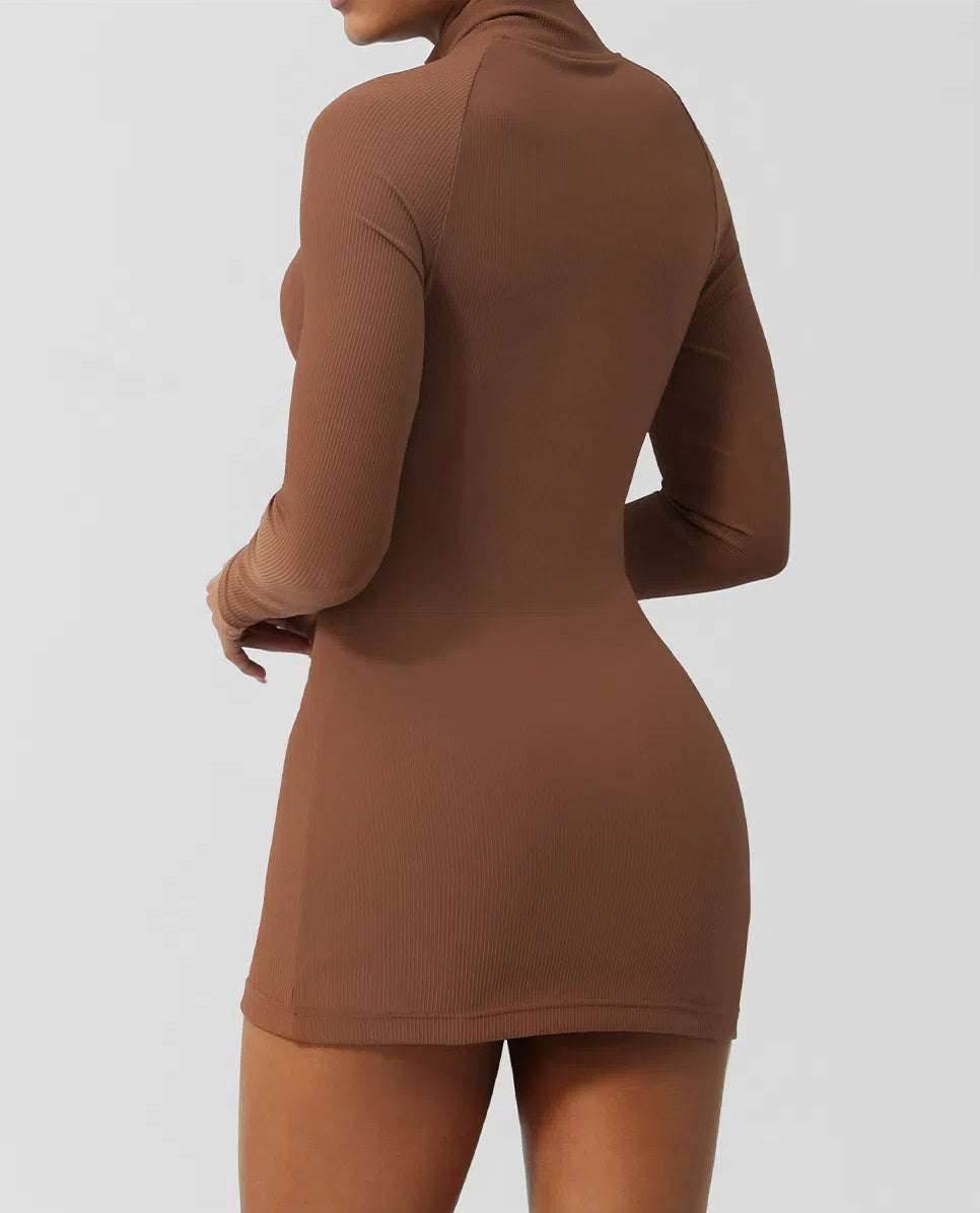 Women's Sporty Ribbed Zip Dress