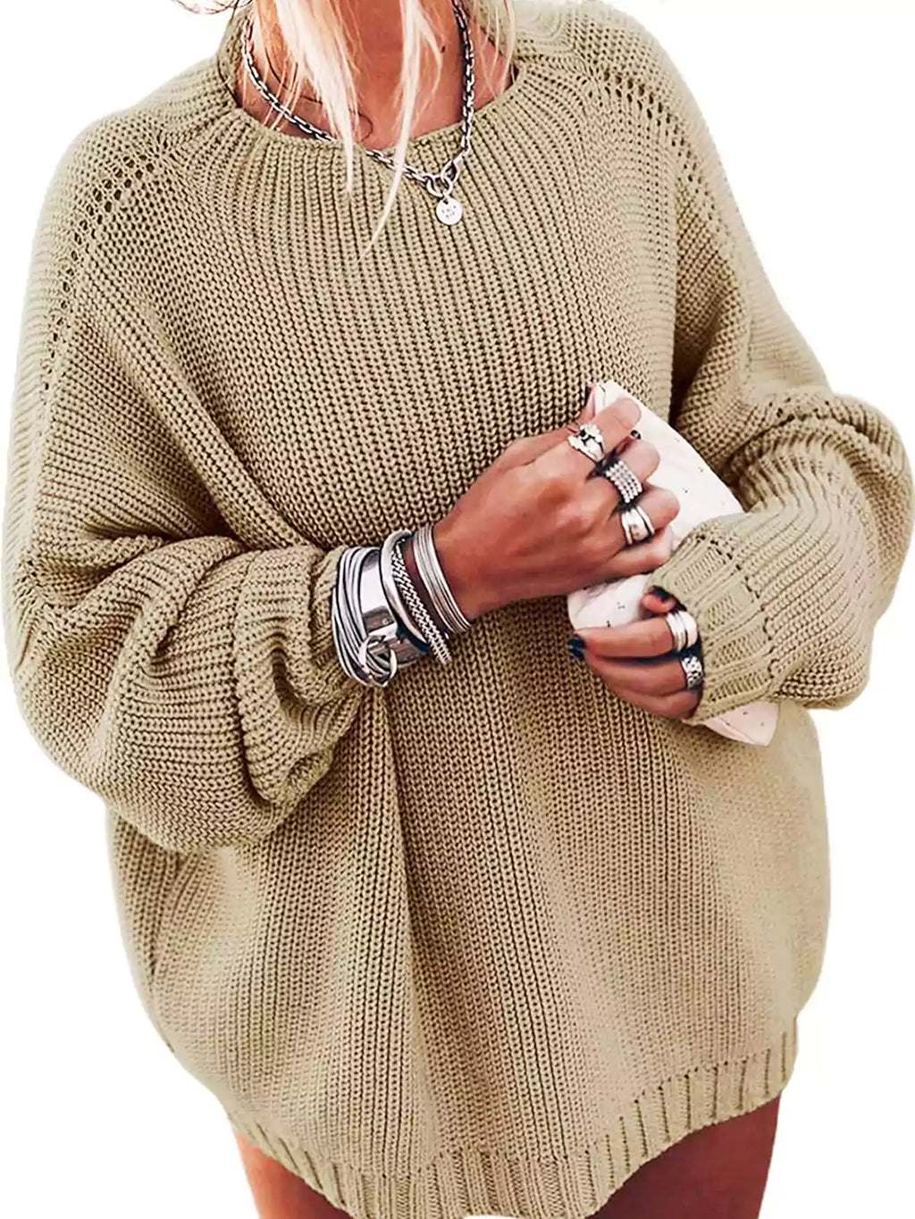 Cozy Oversized Women's Knit Set: Sweater and Mini Skirt