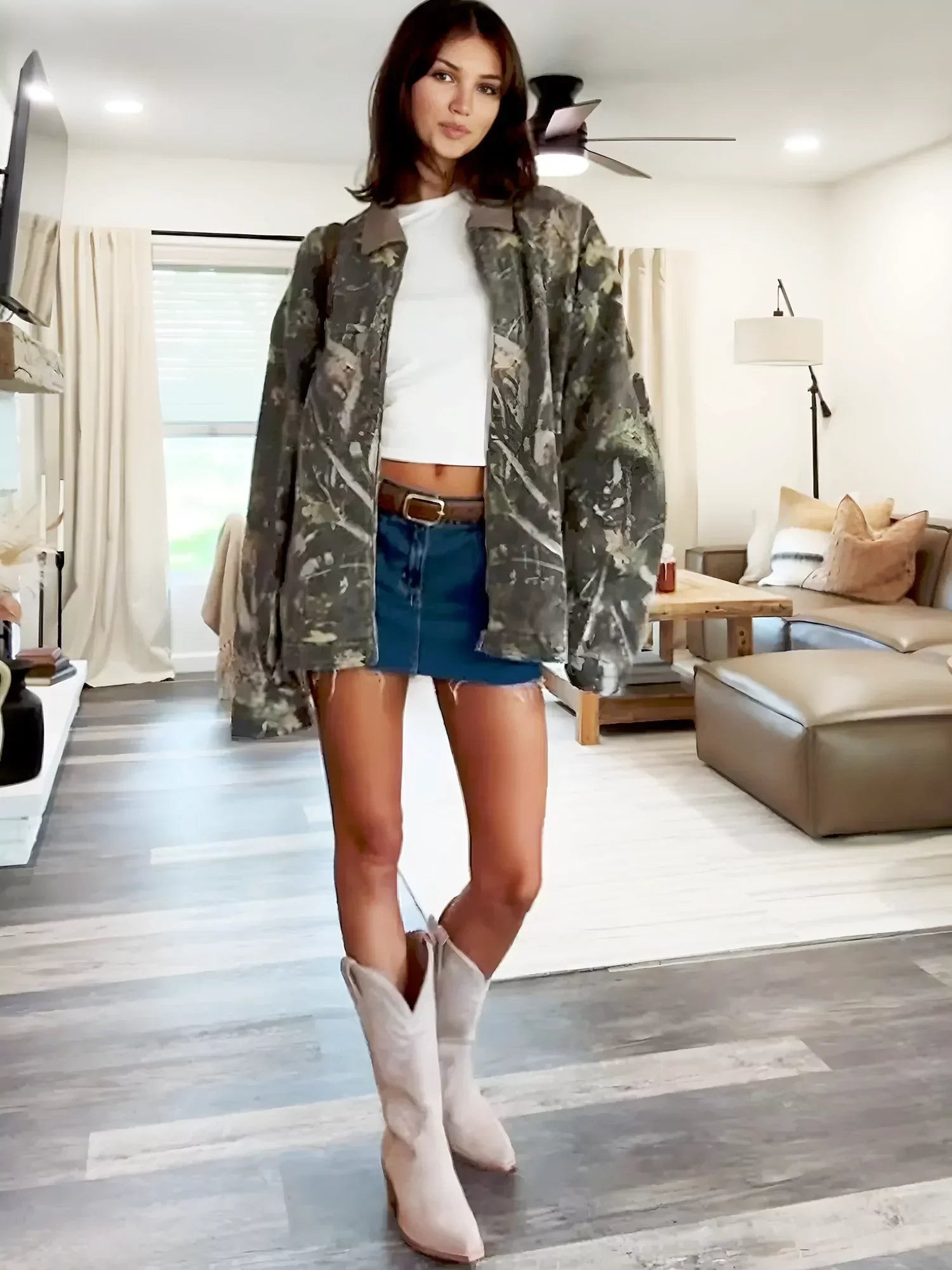 Women's Button-Up Oversized Camouflage Shirt