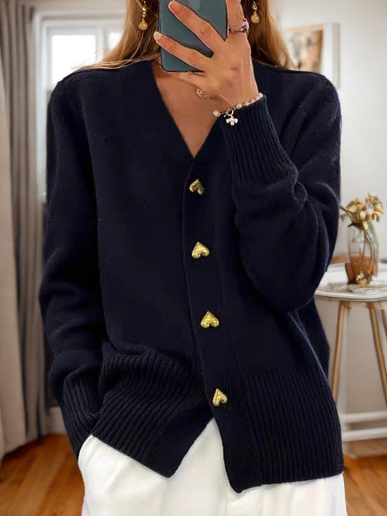 Kira - Heart Button Knitted Cardigan