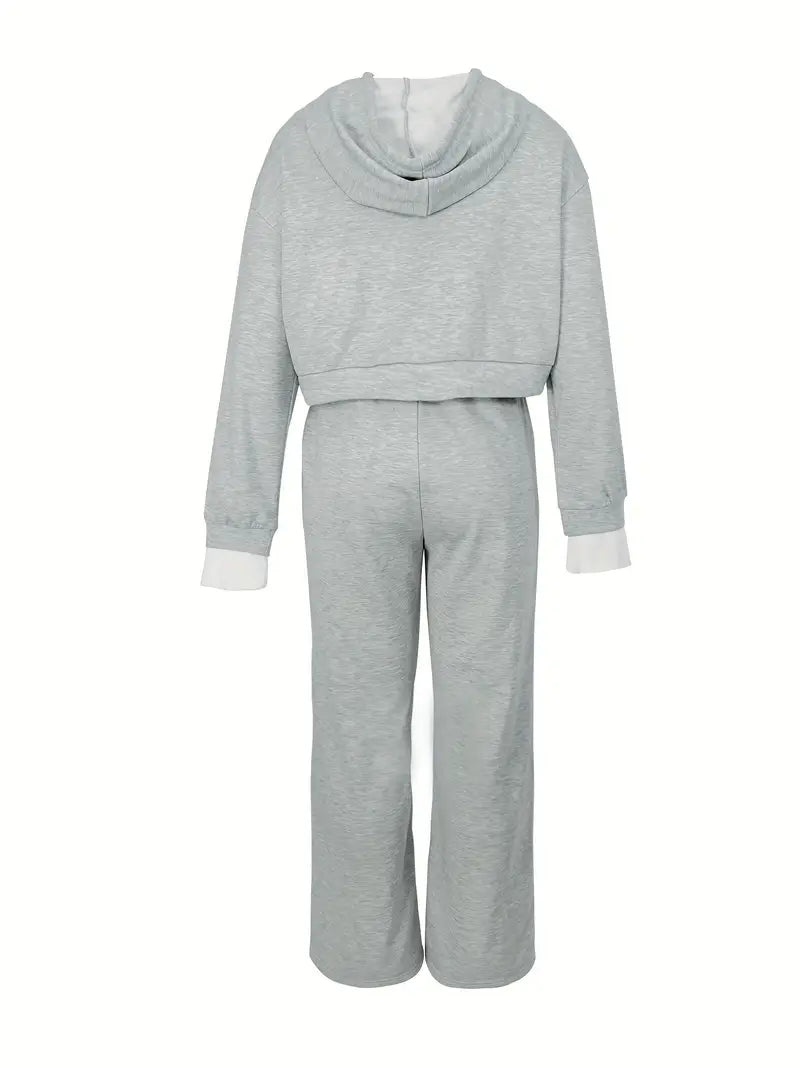 Women's Two-Piece Tracksuit Set - Hoodie and Wide-Leg Pants