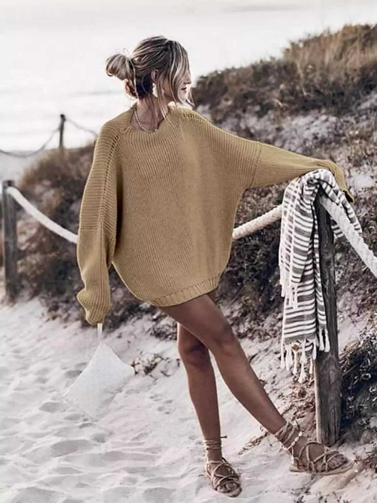 Cozy Oversized Women's Knit Set: Sweater and Mini Skirt