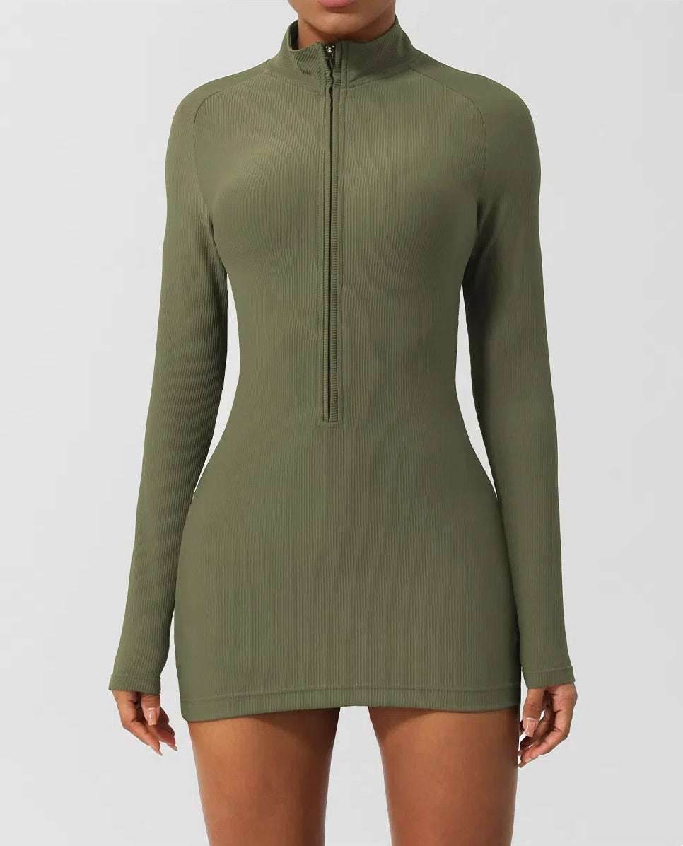 Women's Sporty Ribbed Zip Dress