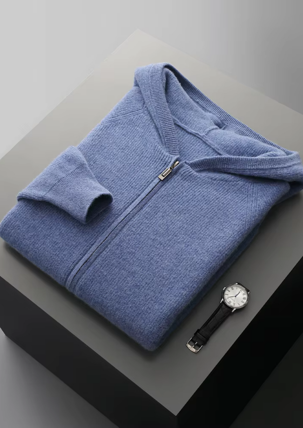 Premium Extra-Fine Merino Wool Ribbed Zip-Up Hoodie