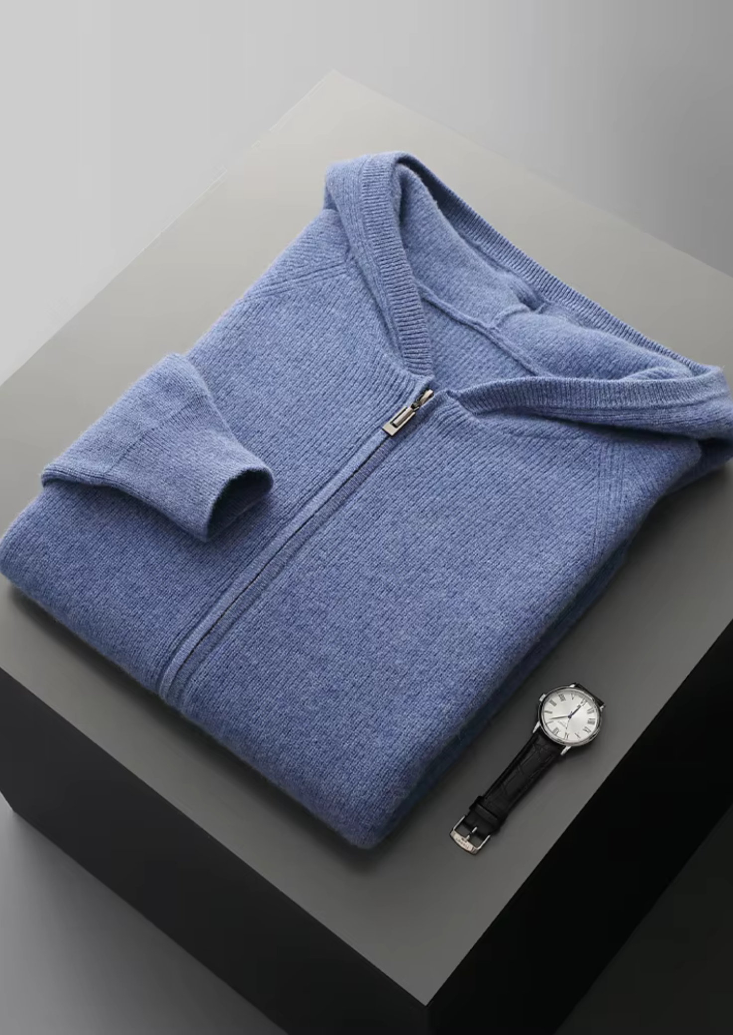 Premium Extra-Fine Merino Wool Ribbed Zip-Up Hoodie