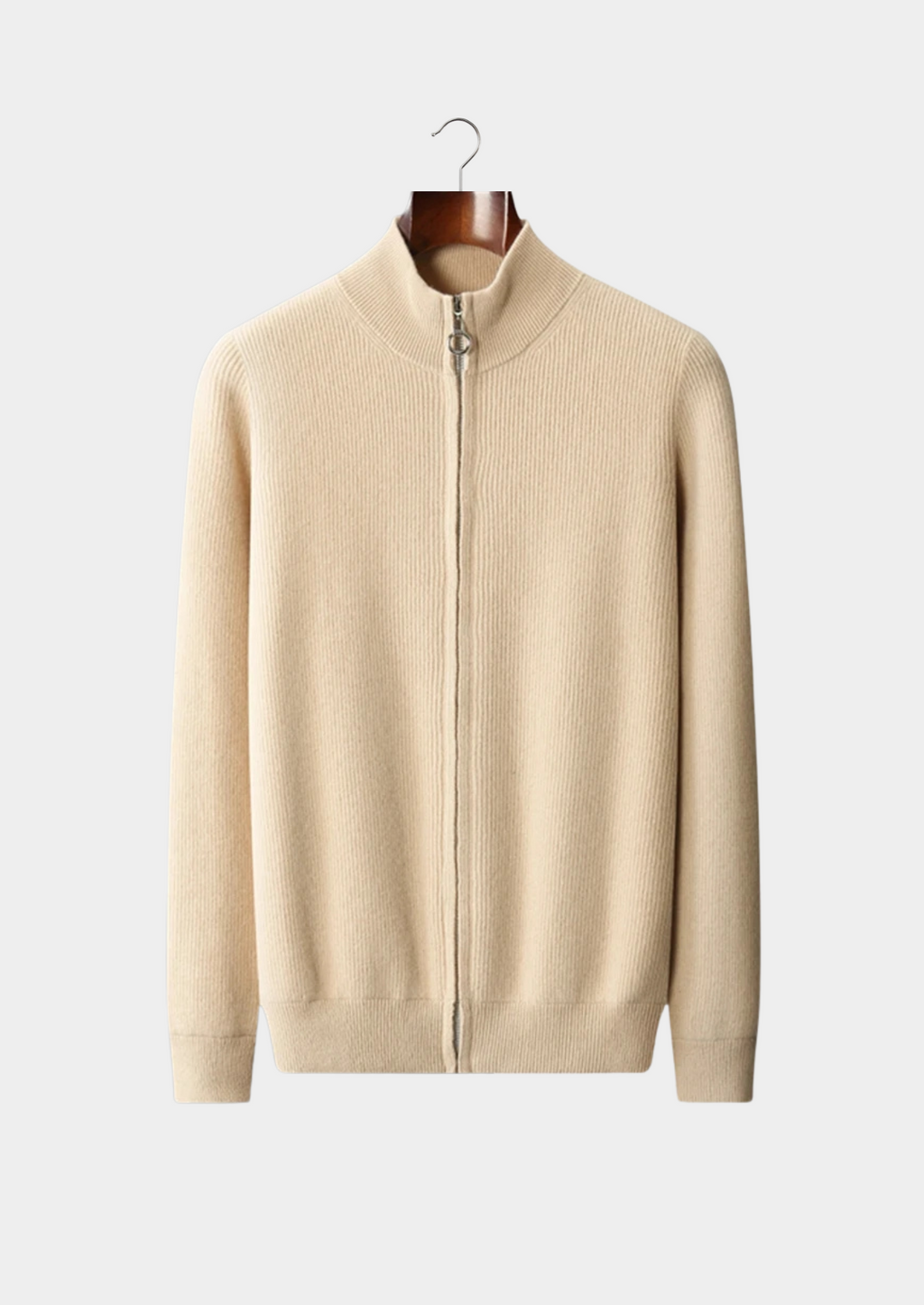 Premium Extra-Fine Merino Wool Ribbed Zip Cardigan