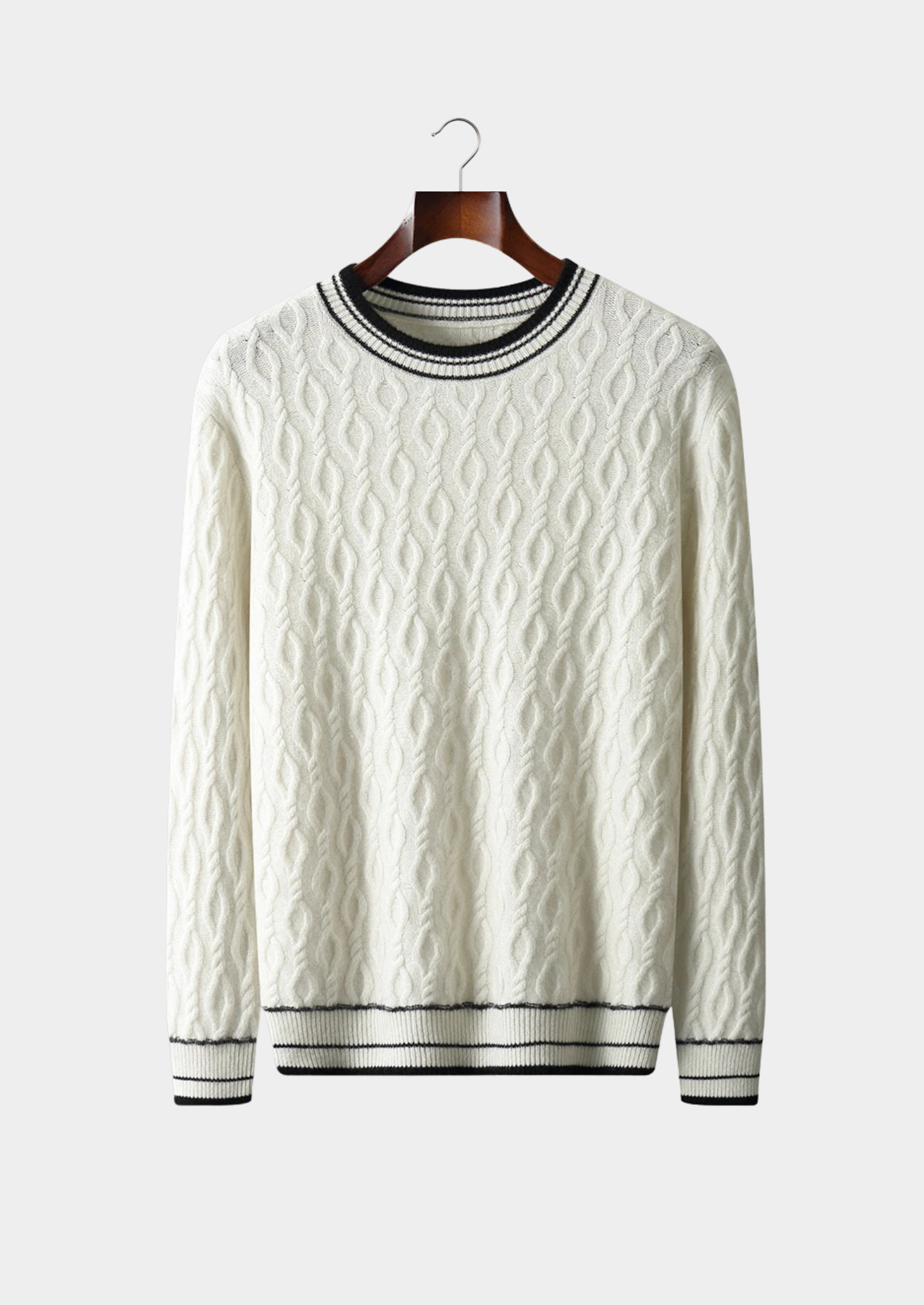 Premium Extra-Fine Merino Wool Jacquard Crew Neck Sweater