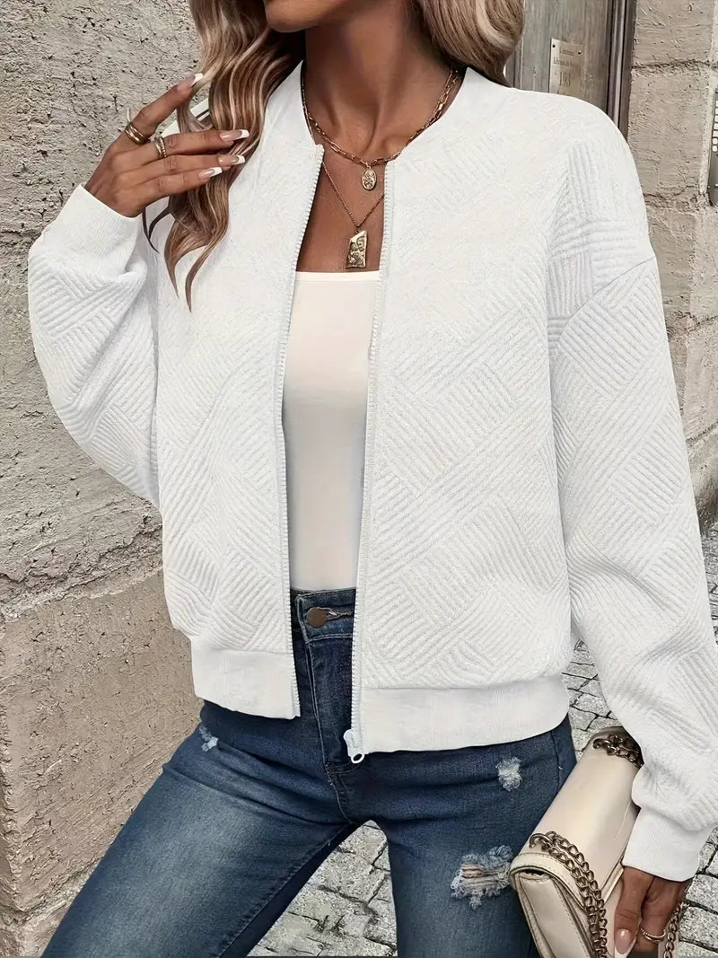 Women's Lightweight Zip-Up Bomber Jacket with Ribbed Cuffs