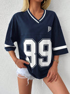 Tirza - Oversized V-Neck Varsity Sport Shirt