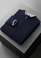 Premium Extra-Fine Merino Wool Two-Tone Zip Cardigan