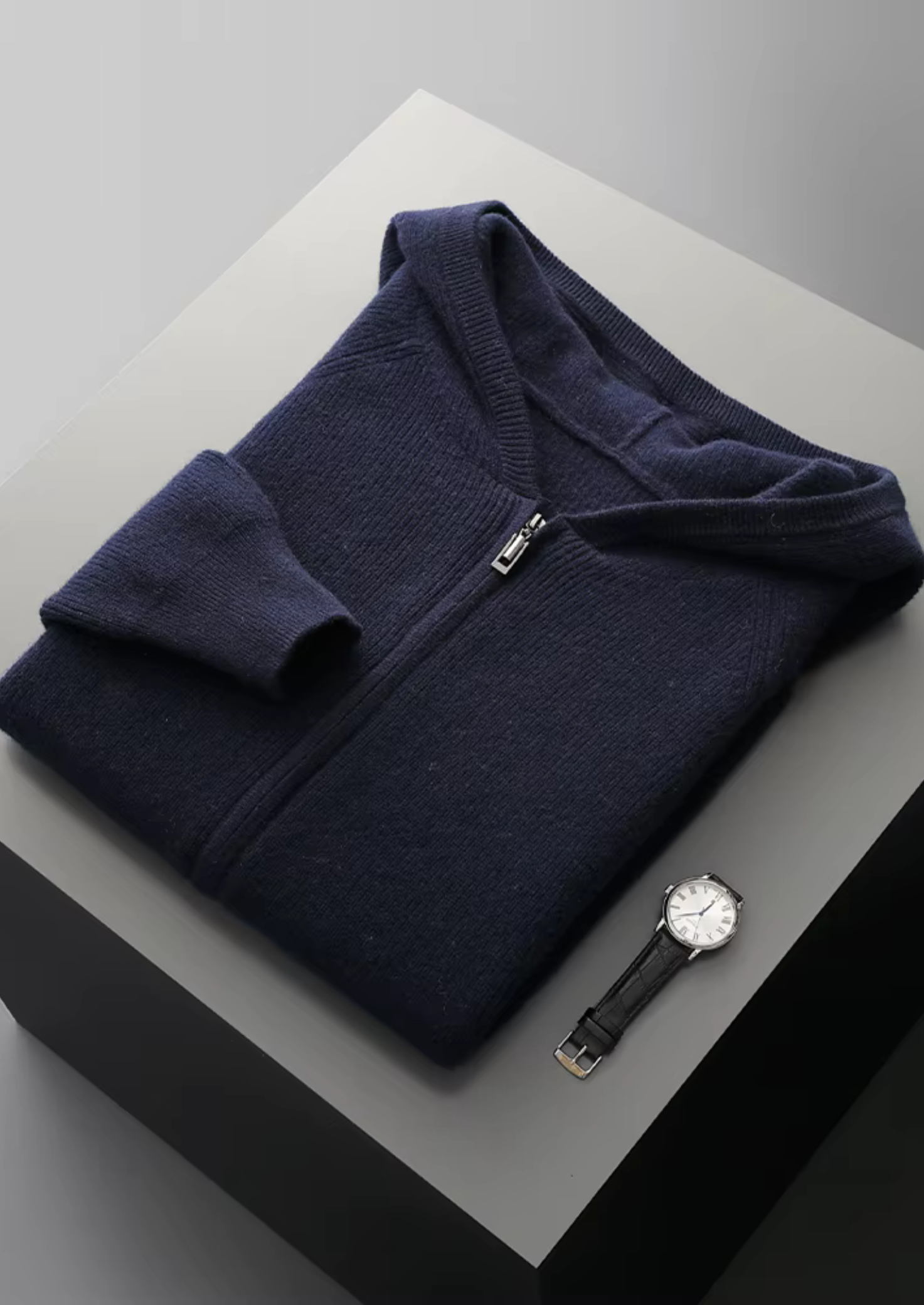 Premium Extra-Fine Merino Wool Ribbed Zip-Up Hoodie