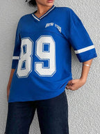 Tirza - Oversized V-Neck Varsity Sport Shirt