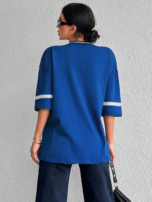 Tirza - Oversized V-Neck Varsity Sport Shirt