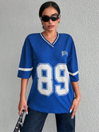 Tirza - Oversized V-Neck Varsity Sport Shirt