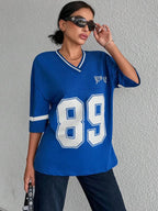 Tirza - Oversized V-Neck Varsity Sport Shirt