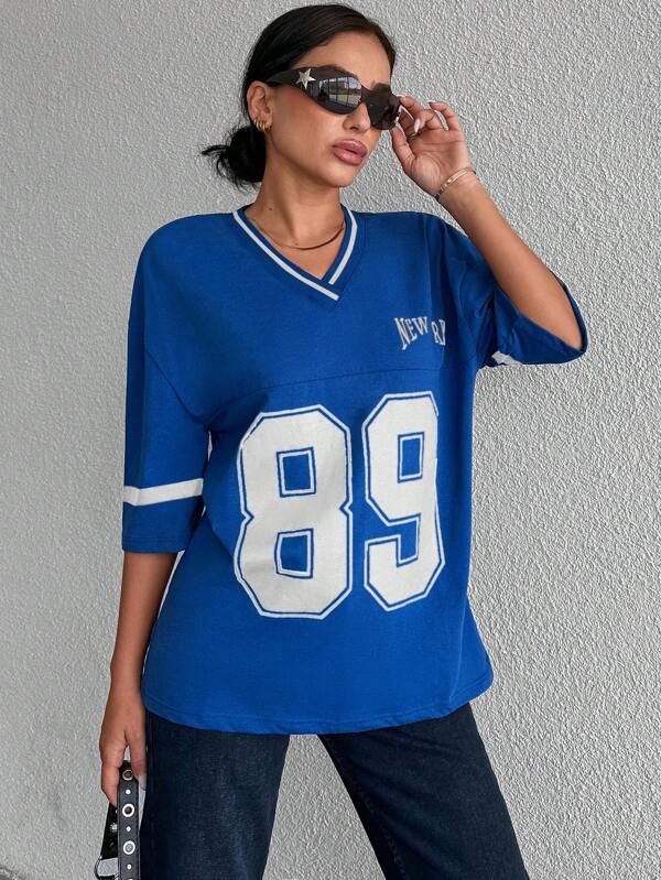 Tirza - Oversized V-Neck Varsity Sport Shirt