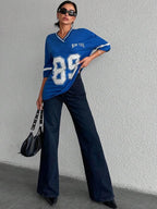 Tirza - Oversized V-Neck Varsity Sport Shirt
