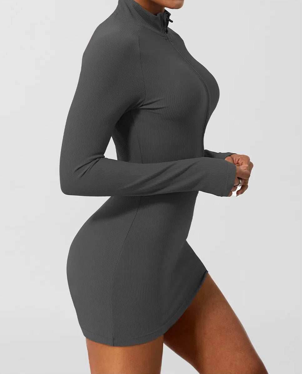 Women's Sporty Ribbed Zip Dress