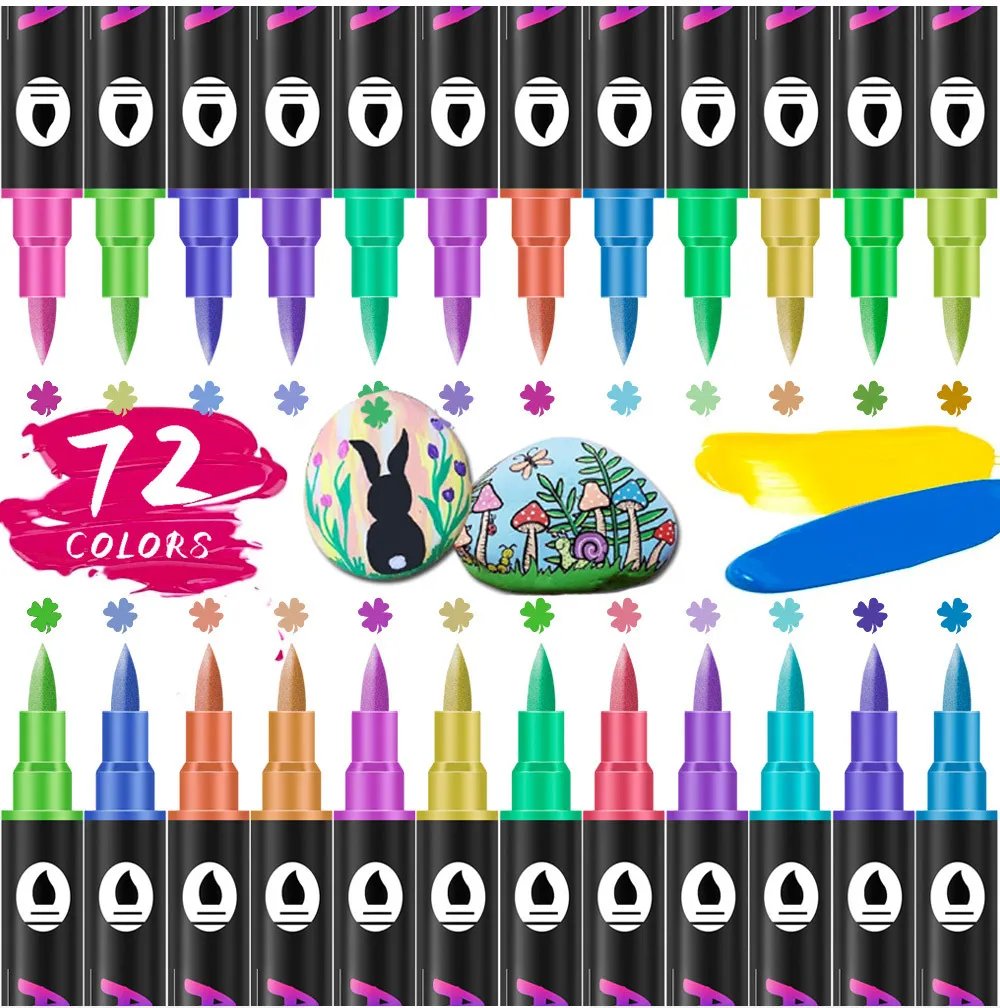 Double-Sided Acrylic Markers – 36 Markers, 72 Vivid Colors, Smudge-Free