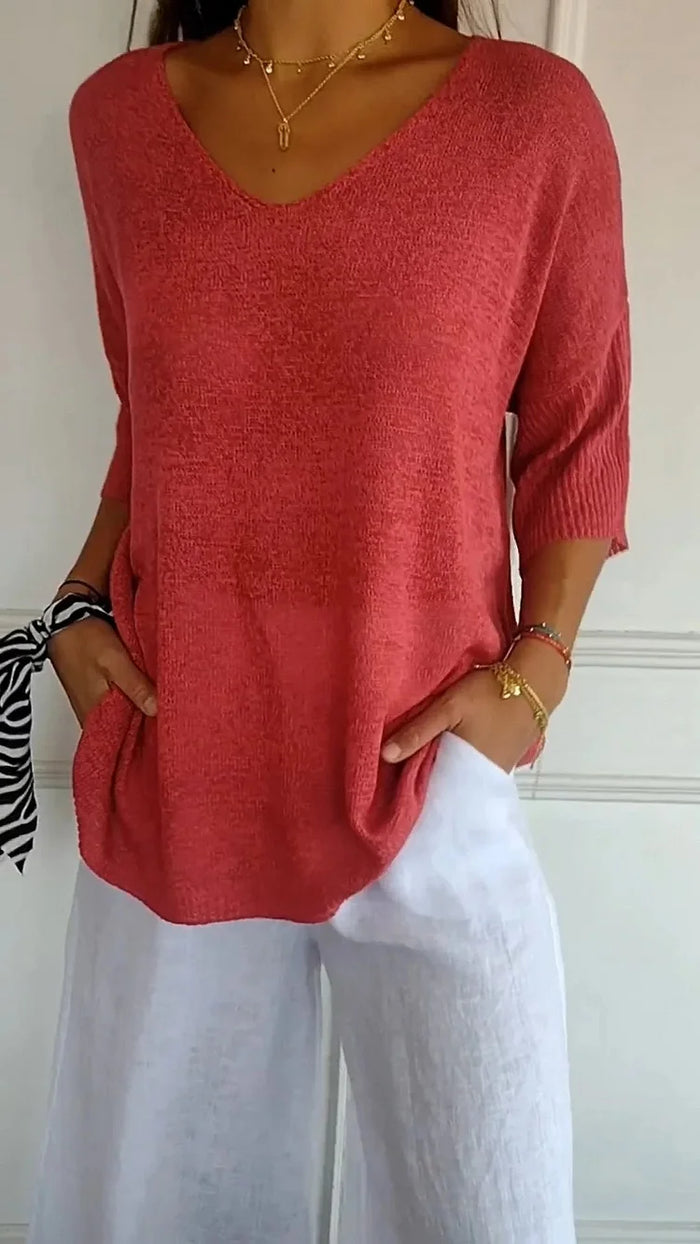 Chiara | Cozy V-Neck Knitted Top for Women
