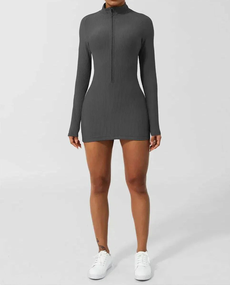 Women's Sporty Ribbed Zip Dress