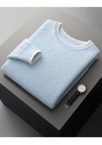 Premium Extra-Fine Merino Wool Two-Tone Crew Neck Sweater