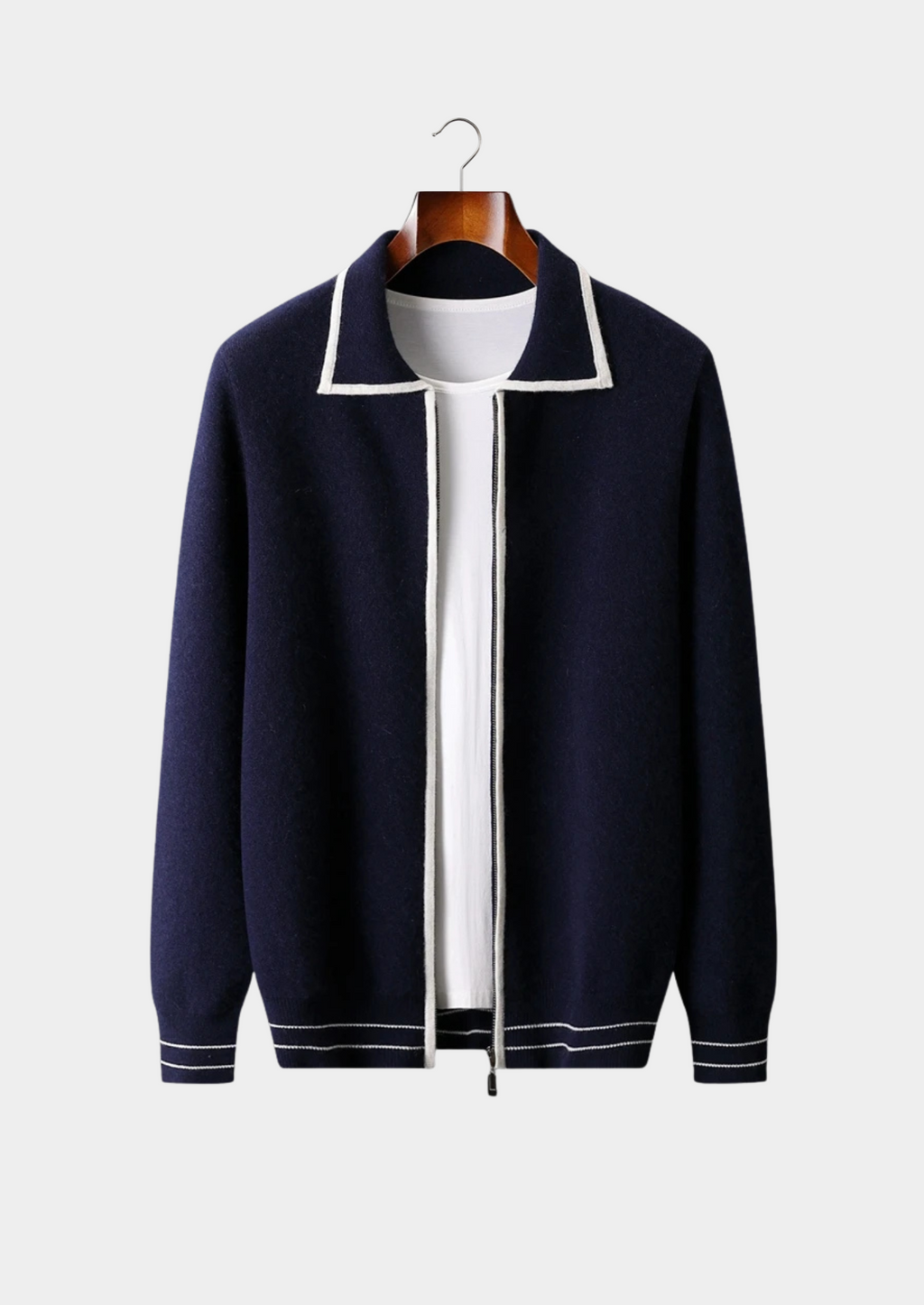 Premium Extra-Fine Merino Wool Two-Tone Polo Cardigan