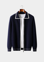 Premium Extra-Fine Merino Wool Two-Tone Polo Cardigan