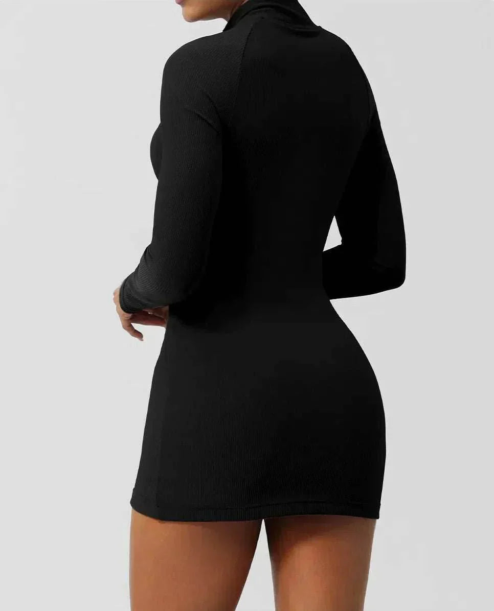 Women's Sporty Ribbed Zip Dress