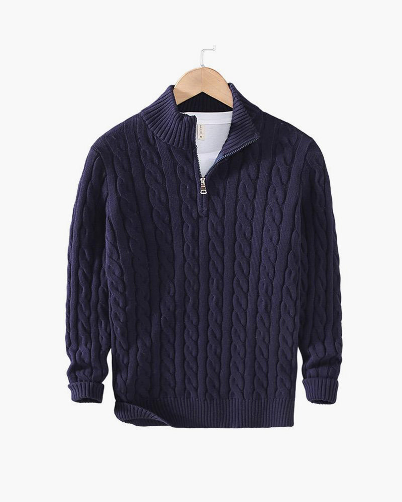 TAEBAEK Zip-Up Cable Knit Sweater