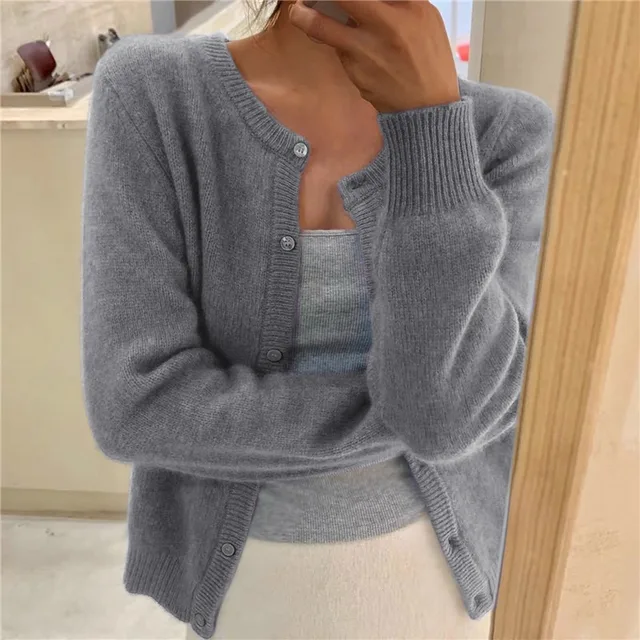 Women's Soft Knit Cardigan – Round Neck, Button Closure, Ribbed Cuffs