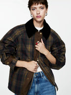 Plaid Straight Fit Women's Bomber Jacket
